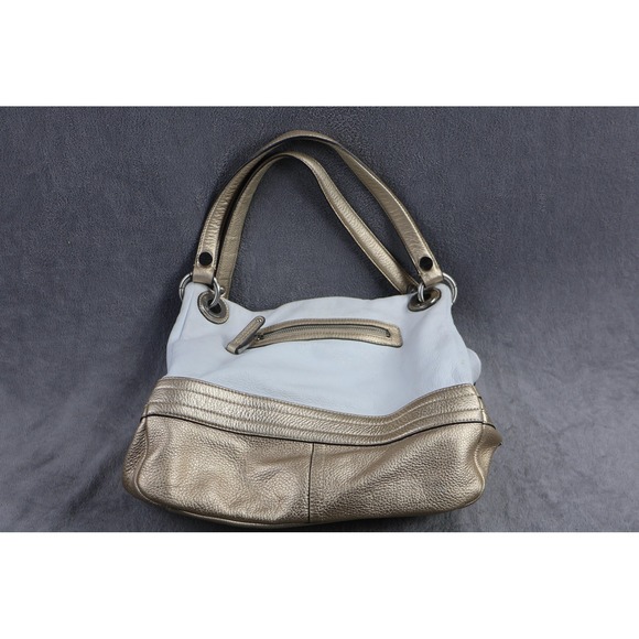 b. makowsky Handbags - B Makowsky Shoulder Bag Womens Medium Gold White Leather Zip Purse Handbag